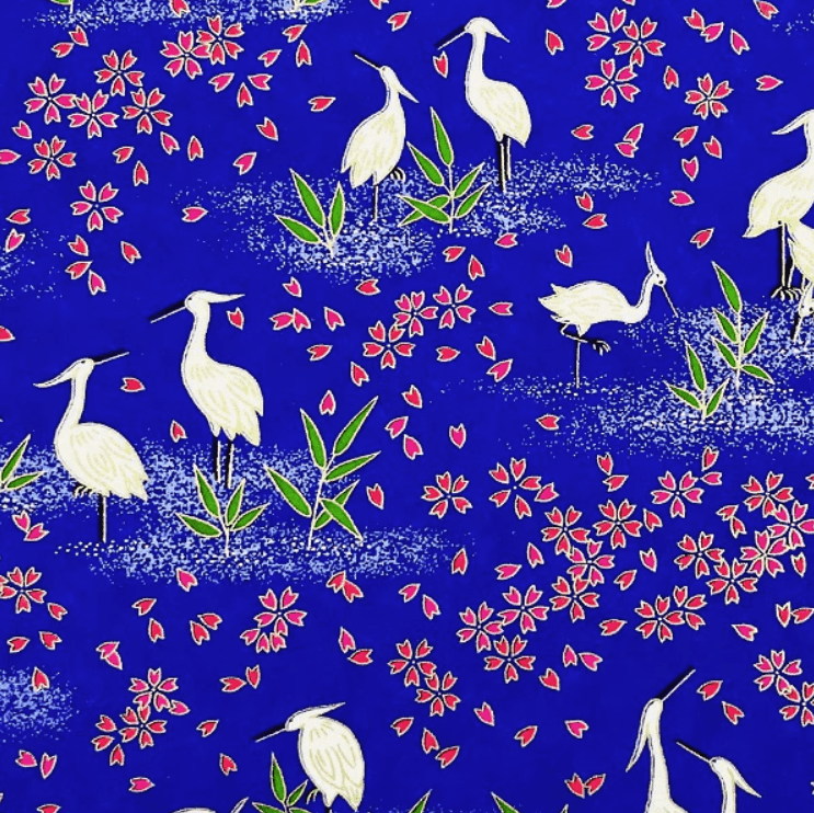 Japanese Yuzen Chiyogami Washi Paper (Y0940) - White Herons on Blue