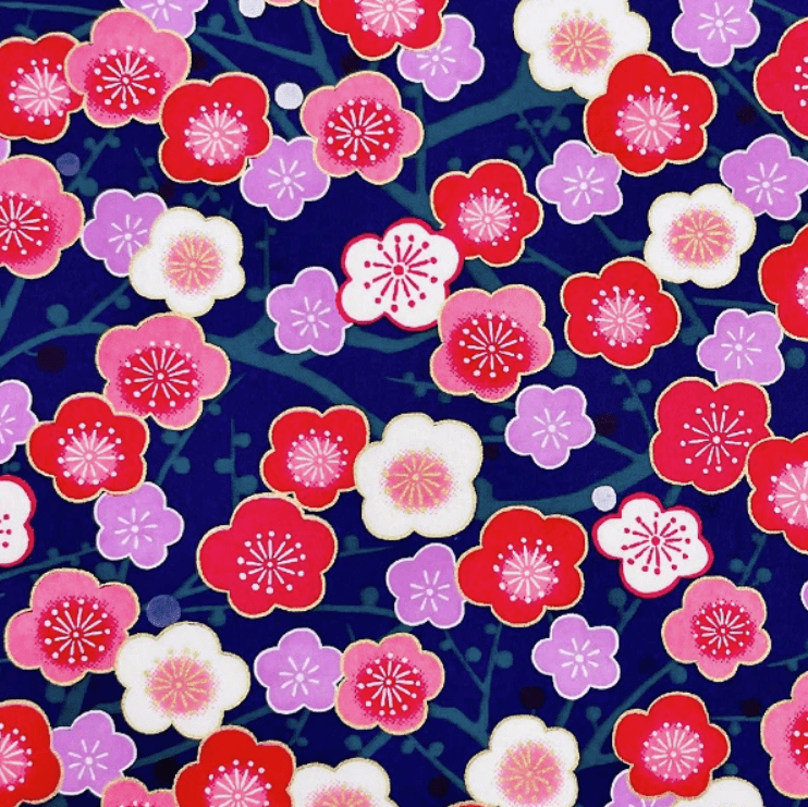 Japanese Yuzen Chiyogami Washi Paper (Y0965) – Plum Blossoms on Navy