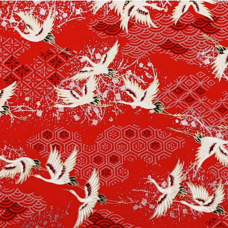 Japanese Yuzen Chiyogami Washi Paper (Y0989) – Flying Cranes on Vibrant Red