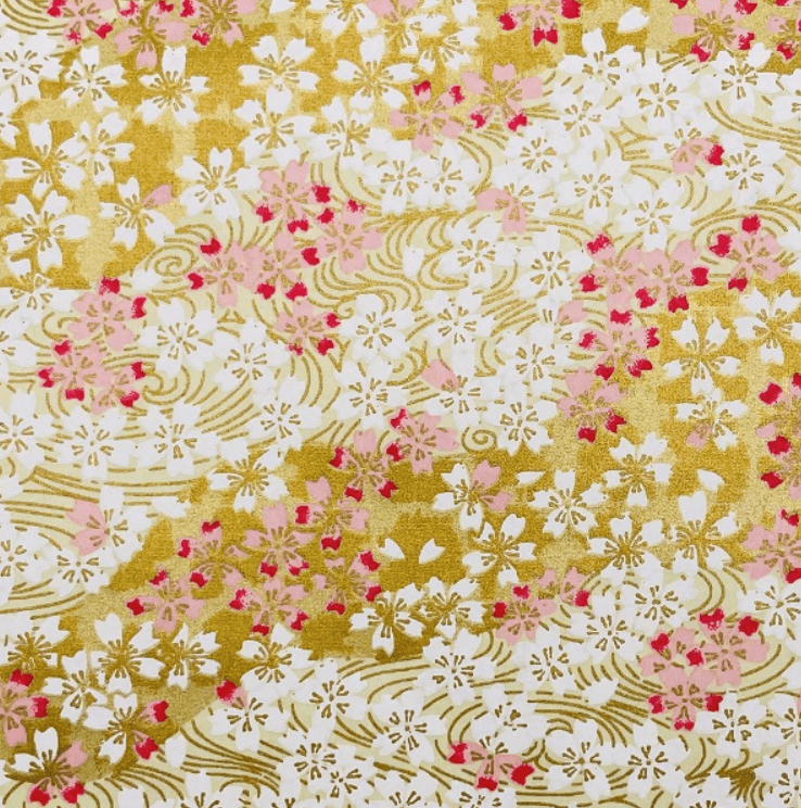 Japanese Yuzen Chiyogami Washi Paper Y0994 - Golden Sakura Waves