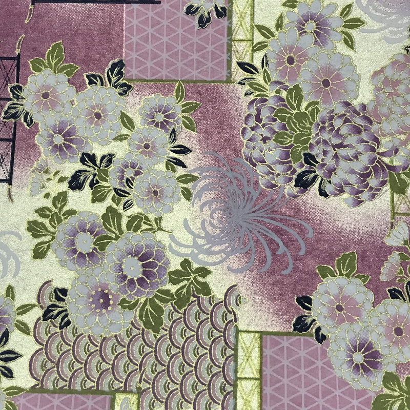 Japanese Yuzen Chiyogami Washi Paper (Y0JC34) – Purple Floral Patchwork