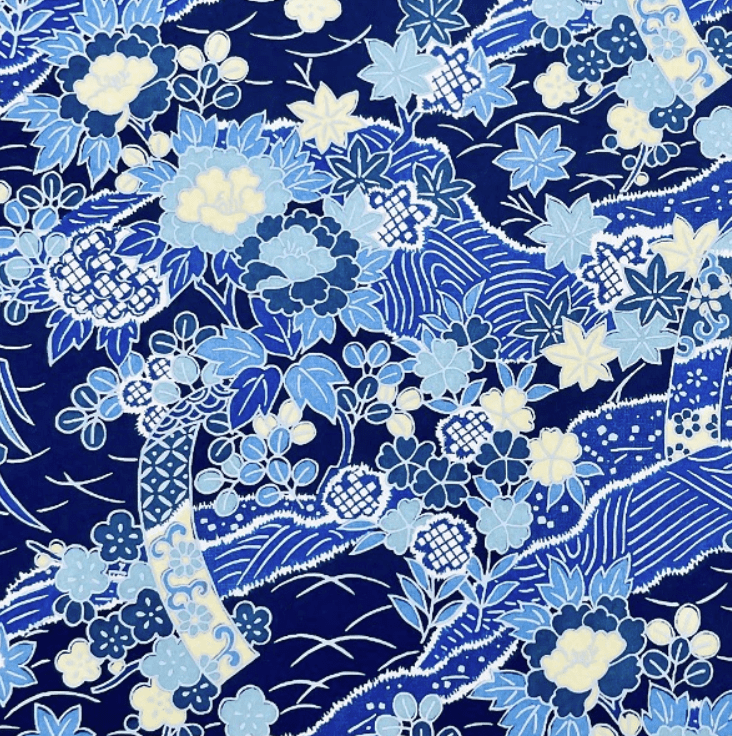 Japanese Yuzen Chiyogami Washi Paper (Y1013) – Tranquil Blue Floral Harmony