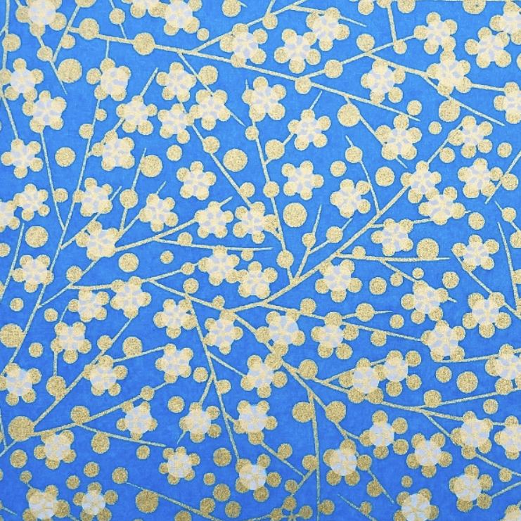 Japanese Yuzen Chiyogami Washi Paper (Y1015) – Golden Sakura on Blue