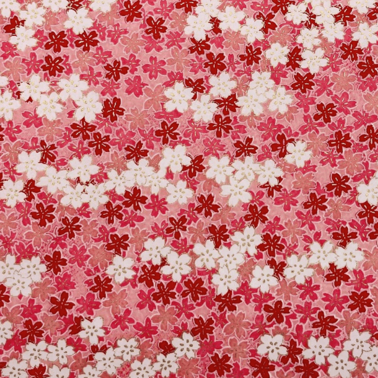 Japanese Yuzen Chiyogami Washi Paper Y1037 – Sakura Blossoms in Red and Pink