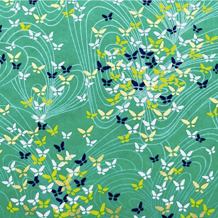 Japanese Yuzen Chiyogami Washi Paper Y1043 – Dancing Butterflies on Green