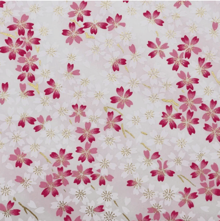 Japanese Yuzen Chiyogami Washi Paper Y1054 – Pink and White Sakura Blossoms