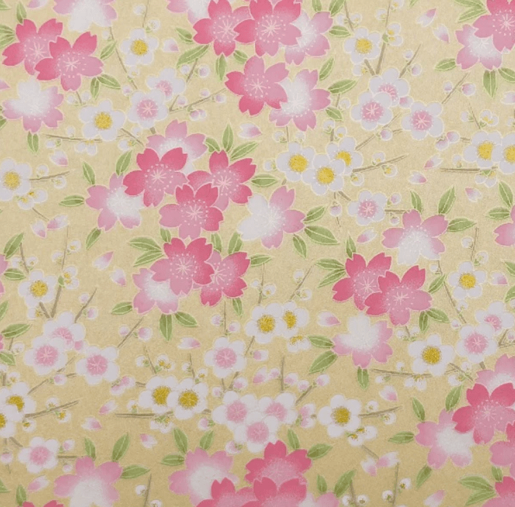 Japanese Yuzen Chiyogami Washi Paper Y1080 – Pink and White Blossoms