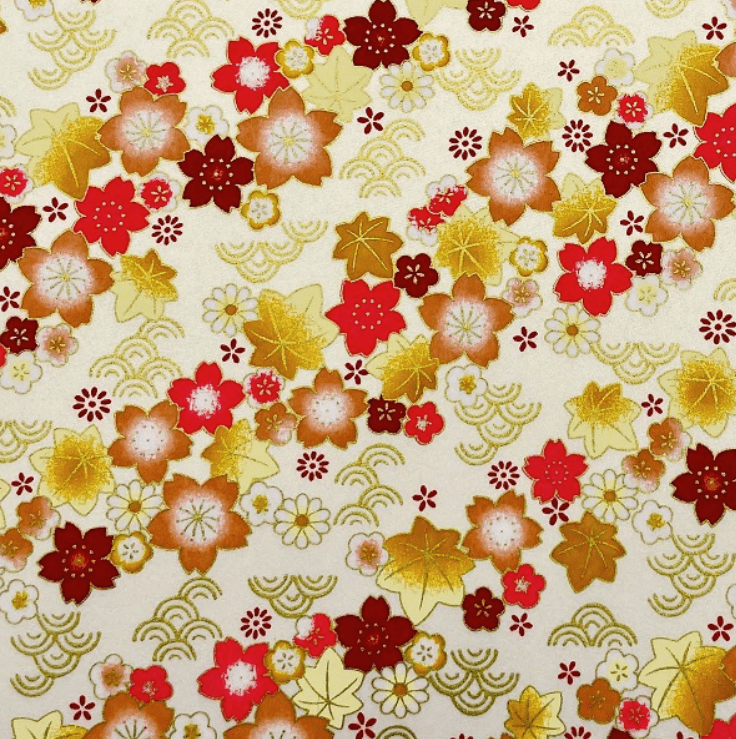 Japanese Yuzen Chiyogami Washi Paper Y1110 - Autumn Florals on Cream