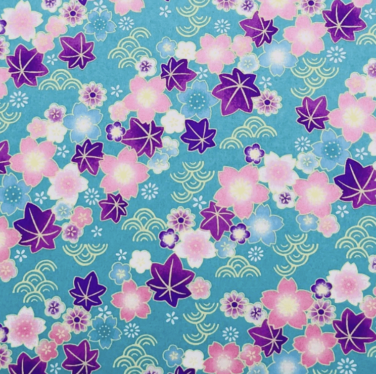 Japanese Yuzen Chiyogami Washi Paper Y1111 - Pastel Florals on Pastel Blue