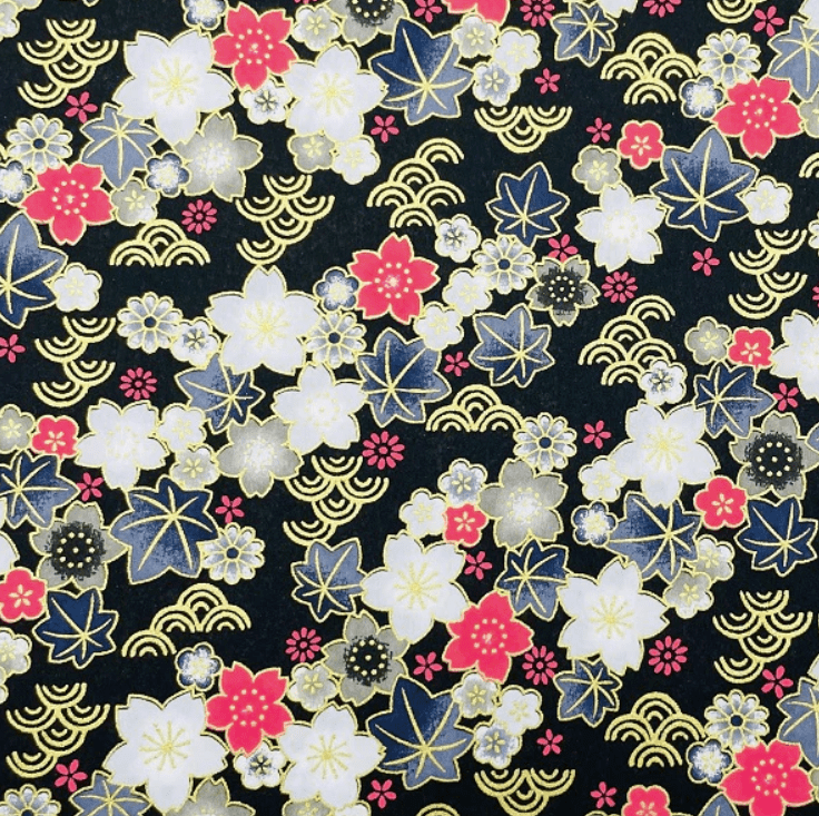 Japanese Yuzen Chiyogami Washi Paper Y1114 - Elegant Florals on Black