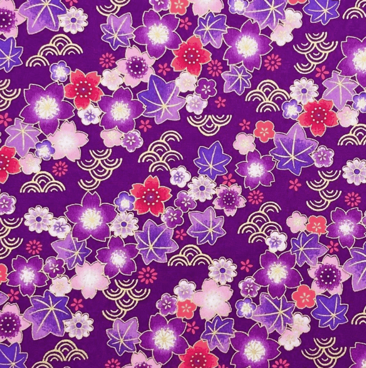 Japanese Yuzen Chiyogami Washi Paper Y1115 - Vibrant Florals on Deep Purple