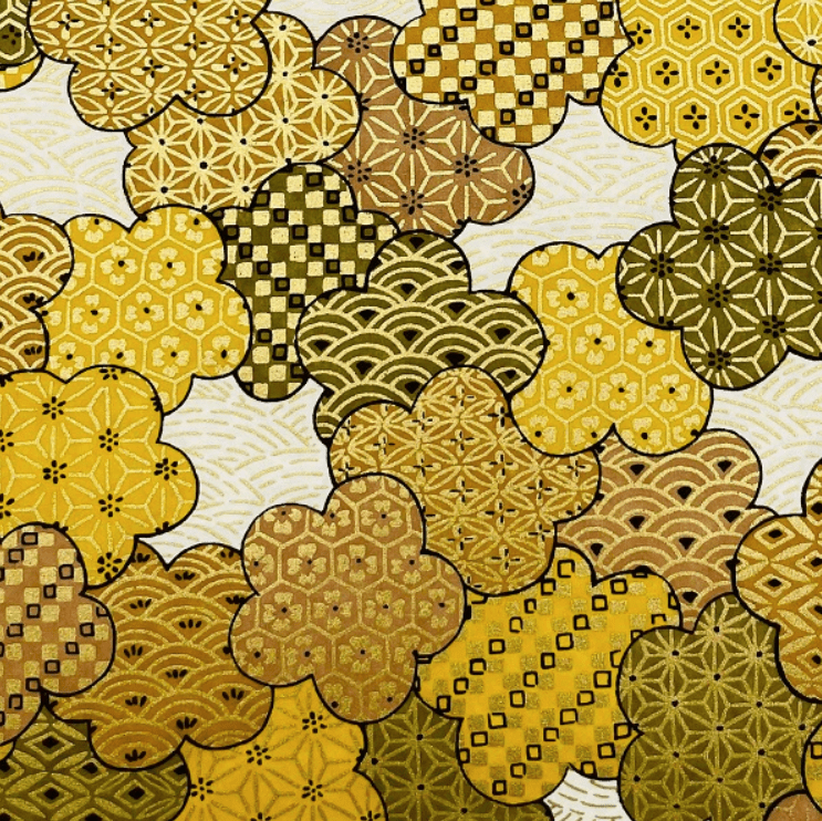 Japanese Yuzen Chiyogami Washi Paper Y1119 - Golden Geometric Flowers