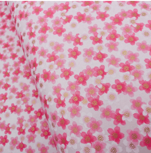 Japanese Yuzen Washi Paper Y1153 – Pink Cherry Blossoms on Soft White Chiyogami