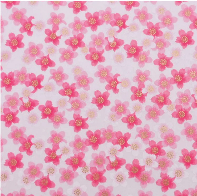 Japanese Yuzen Washi Paper Y1153 – Pink Cherry Blossoms on Soft White Chiyogami