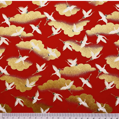 Yuzen Washi Paper Y1164 – Crimson Peony with Gold (Japanese Chiyogami)