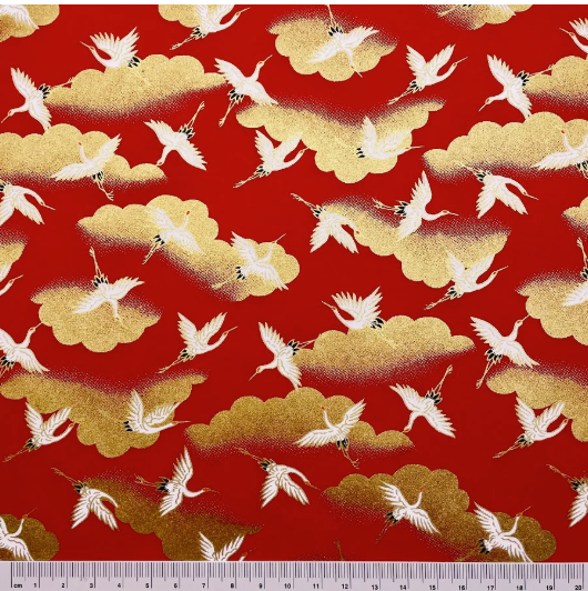 Yuzen Washi Paper Y1164 – Crimson Peony with Gold (Japanese Chiyogami)