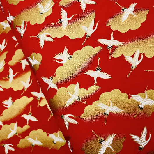 Yuzen Washi Paper Y1164 – Crimson Peony with Gold (Japanese Chiyogami)