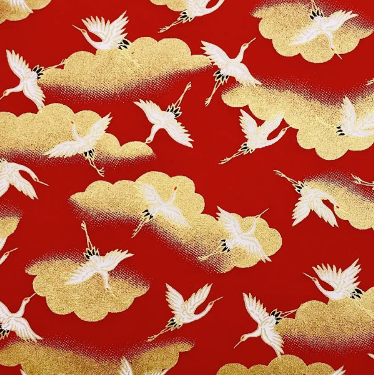 Yuzen Washi Paper Y1164 – Crimson Peony with Gold (Japanese Chiyogami)