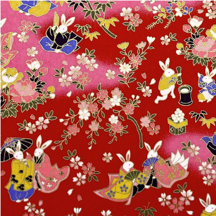 Yuzen Washi Paper Y1202 – Geometric Fans with Red and Gold (Japanese Chiyogami)