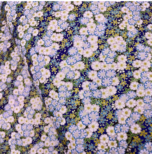 Yuzen Washi Paper Y1234 – Pale Pink Sakura on Indigo (Japanese Chiyogami)