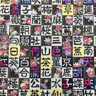 Yuzen Washi Paper Y1240 – Checkerboard Kanji & Sakura (Japanese Chiyogami)