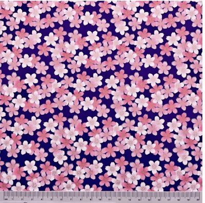 Japanese Yuzen Washi Paper Y1241 – Pink Cherry Blossoms on Indigo Chiyogami