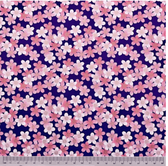 Japanese Yuzen Washi Paper Y1241 – Pink Cherry Blossoms on Indigo Chiyogami