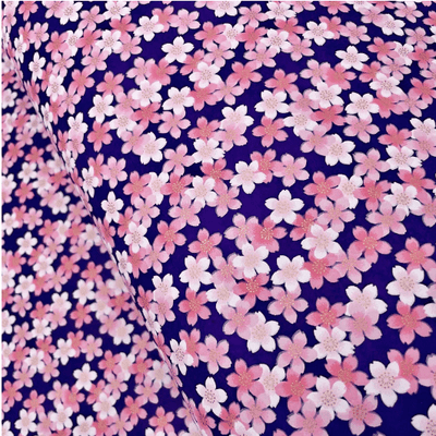 Japanese Yuzen Washi Paper Y1241 – Pink Cherry Blossoms on Indigo Chiyogami