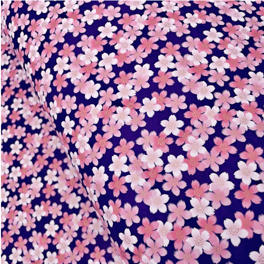 Japanese Yuzen Washi Paper Y1241 – Pink Cherry Blossoms on Indigo Chiyogami
