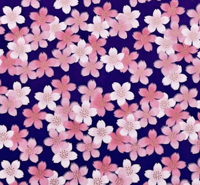 Japanese Yuzen Washi Paper Y1241 – Pink Cherry Blossoms on Indigo Chiyogami