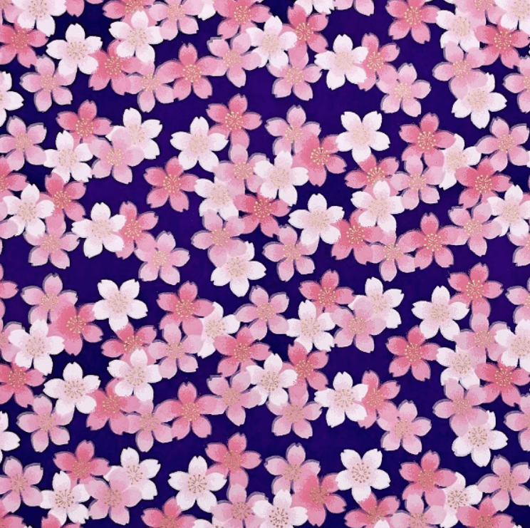 Japanese Yuzen Washi Paper Y1241 – Pink Cherry Blossoms on Indigo Chiyogami