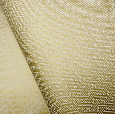Japanese Yuzen Washi Paper Y1252 – Gold Sayagata Geometric Pattern on Cream Chiyogami