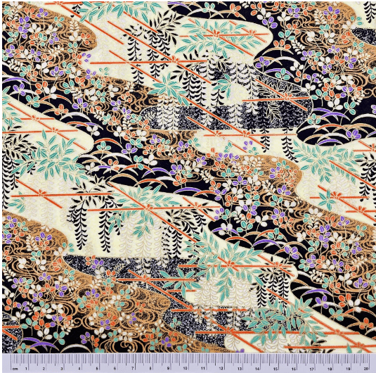 Y1265 – Japanese Yuzen Washi Chiyogami Paper – Traditional Floral with Gold Accents