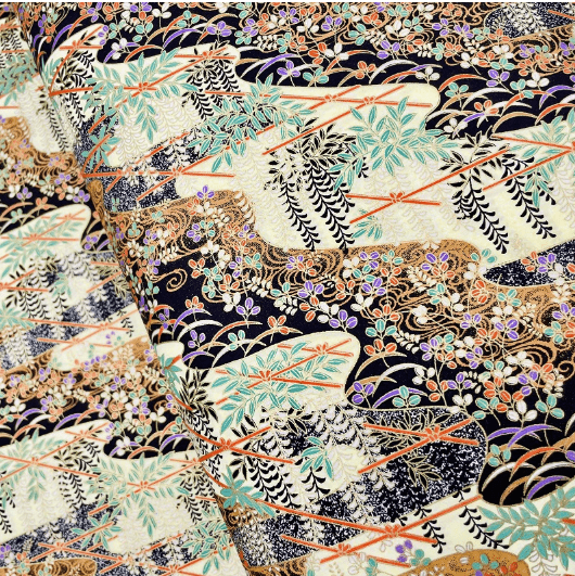 Y1265 – Japanese Yuzen Washi Chiyogami Paper – Traditional Floral with Gold Accents