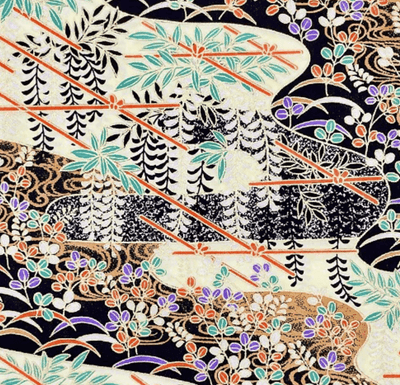 Y1265 – Japanese Yuzen Washi Chiyogami Paper – Traditional Floral with Gold Accents