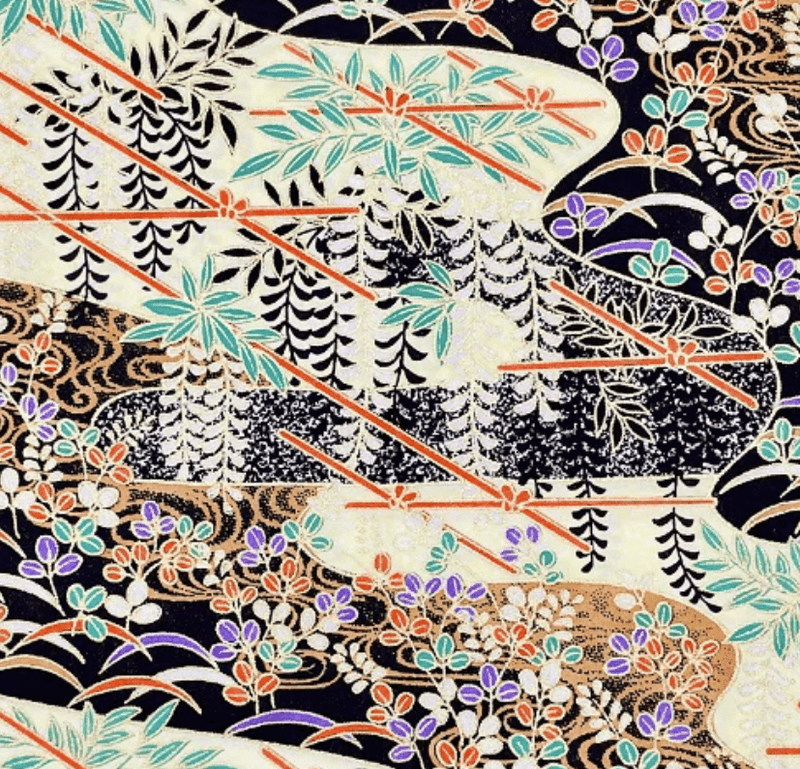 Y1265 – Japanese Yuzen Washi Chiyogami Paper – Traditional Floral with Gold Accents