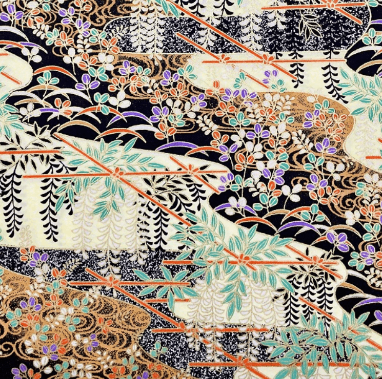 Y1265 – Japanese Yuzen Washi Chiyogami Paper – Traditional Floral with Gold Accents