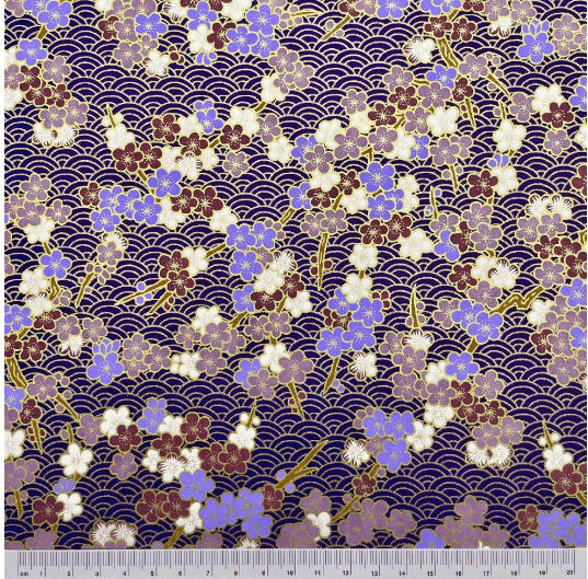Y1275 – Japanese Yuzen Washi Chiyogami Paper – Purple Floral with Gold Accents