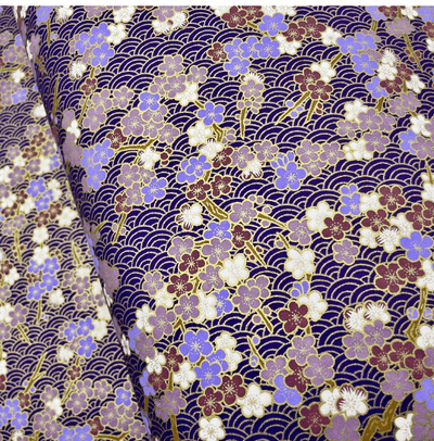 Y1275 – Japanese Yuzen Washi Chiyogami Paper – Purple Floral with Gold Accents