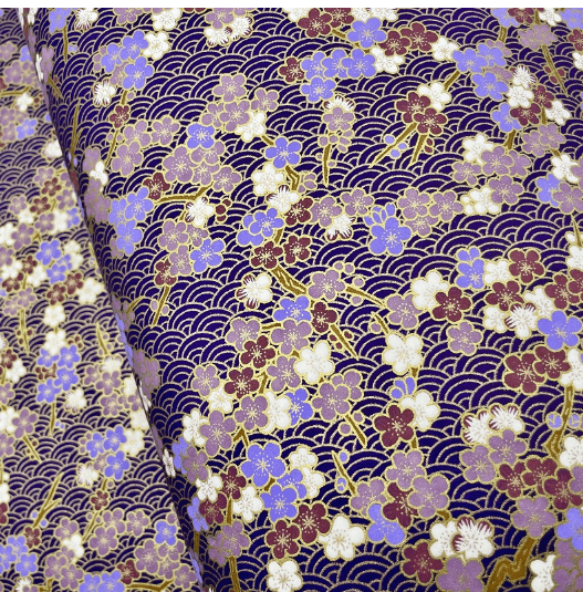 Y1275 – Japanese Yuzen Washi Chiyogami Paper – Purple Floral with Gold Accents