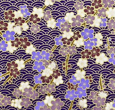 Y1275 – Japanese Yuzen Washi Chiyogami Paper – Purple Floral with Gold Accents