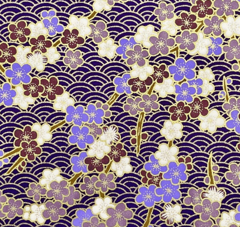 Y1275 – Japanese Yuzen Washi Chiyogami Paper – Purple Floral with Gold Accents