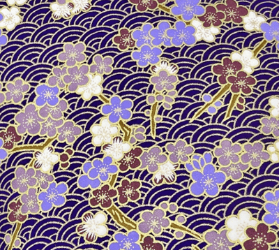 Y1275 – Japanese Yuzen Washi Chiyogami Paper – Purple Floral with Gold Accents