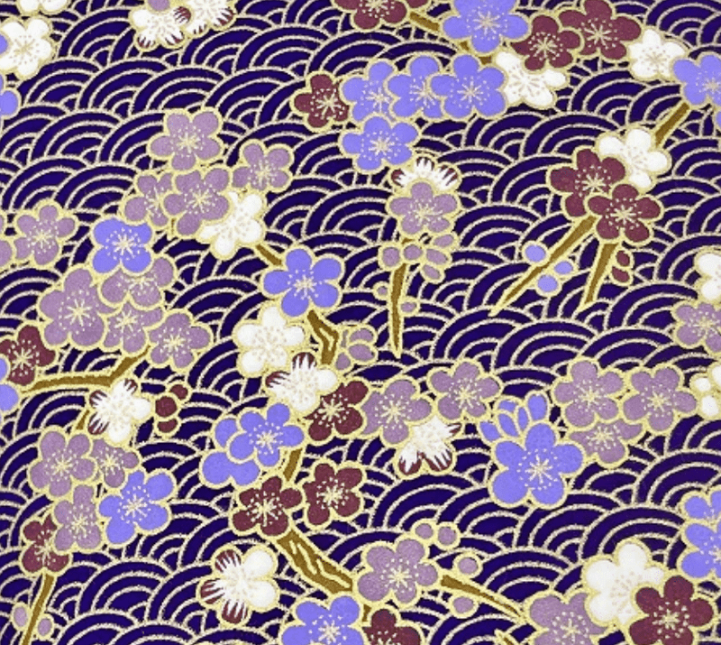 Y1275 – Japanese Yuzen Washi Chiyogami Paper – Purple Floral with Gold Accents