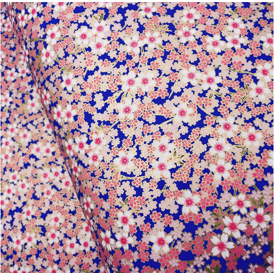 Japanese Yuzen Washi Paper Y1281 – Navy and Gold Sakura and Hemp Leaf Chiyogami