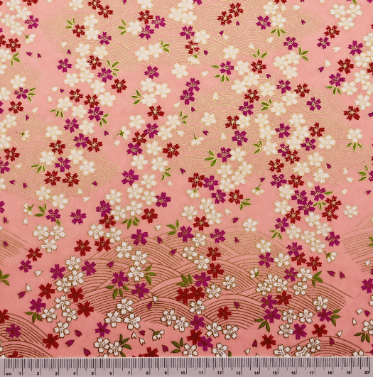 Japanese Yuzen Washi Paper Y1285 – Soft Pink and Cream Cherry Blossom Chiyogami