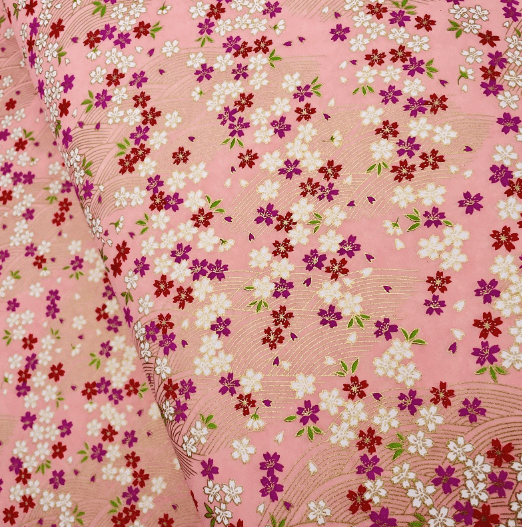 Japanese Yuzen Washi Paper Y1285 – Soft Pink and Cream Cherry Blossom Chiyogami