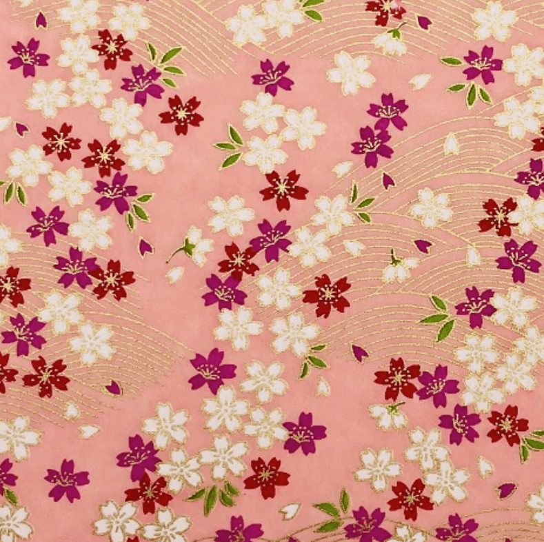 Japanese Yuzen Washi Paper Y1285 – Soft Pink and Cream Cherry Blossom Chiyogami