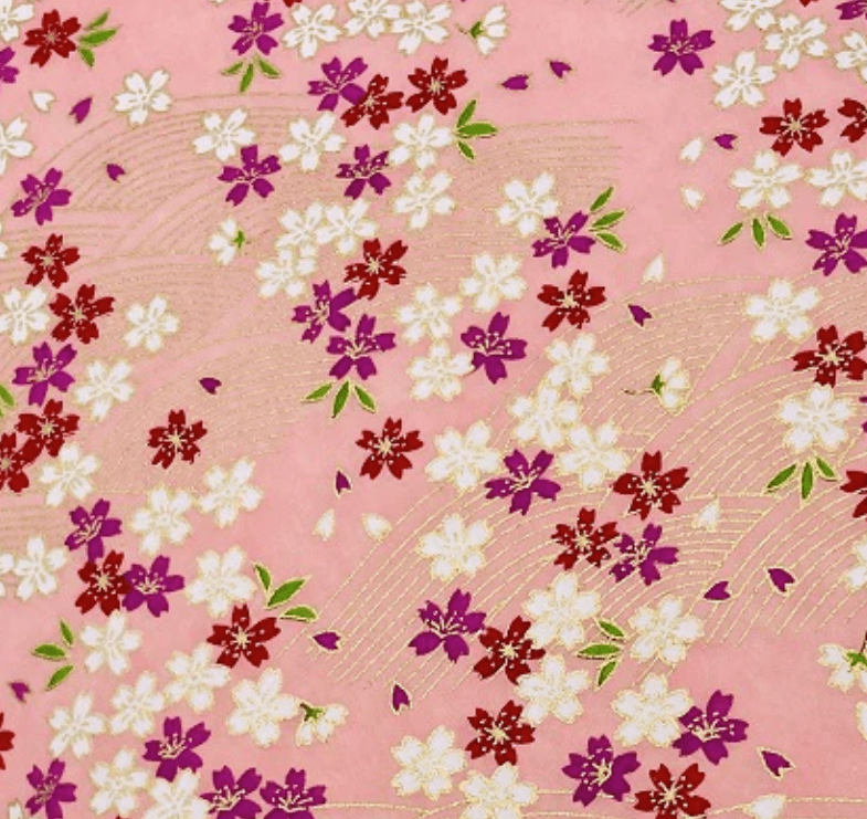 Japanese Yuzen Washi Paper Y1285 – Soft Pink and Cream Cherry Blossom Chiyogami