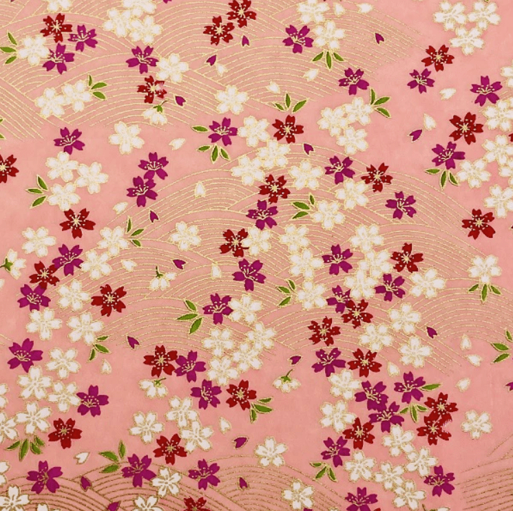 Japanese Yuzen Washi Paper Y1285 – Soft Pink and Cream Cherry Blossom Chiyogami